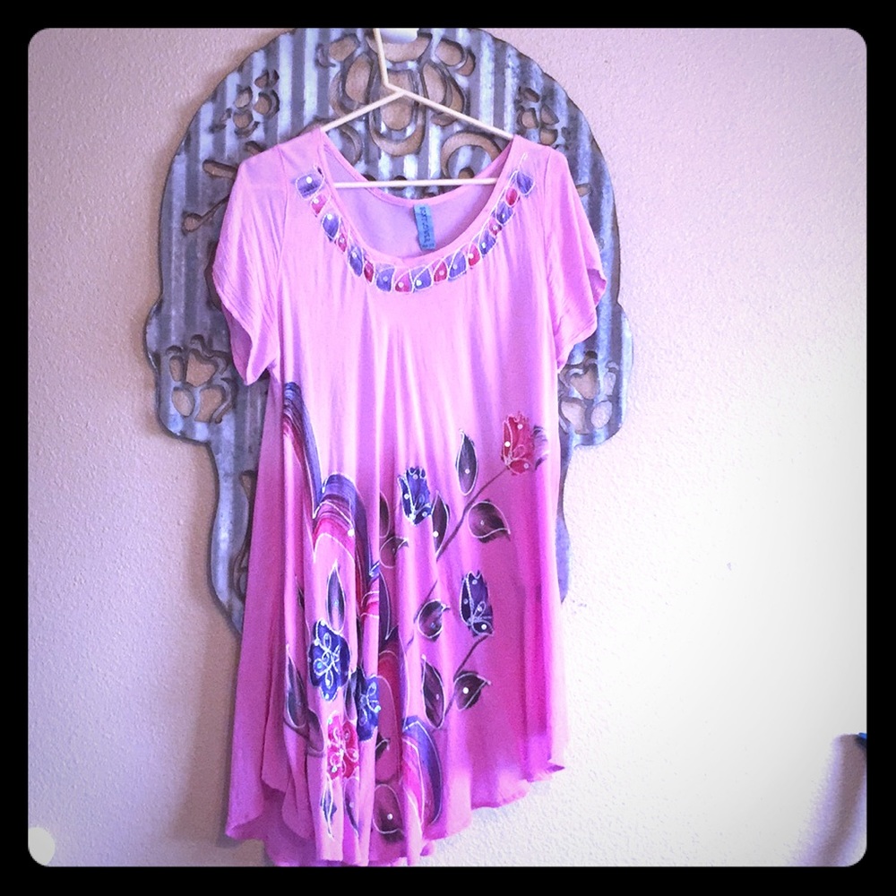 Pink Ombré/Dip Dyed Floral Tunic Top One Size